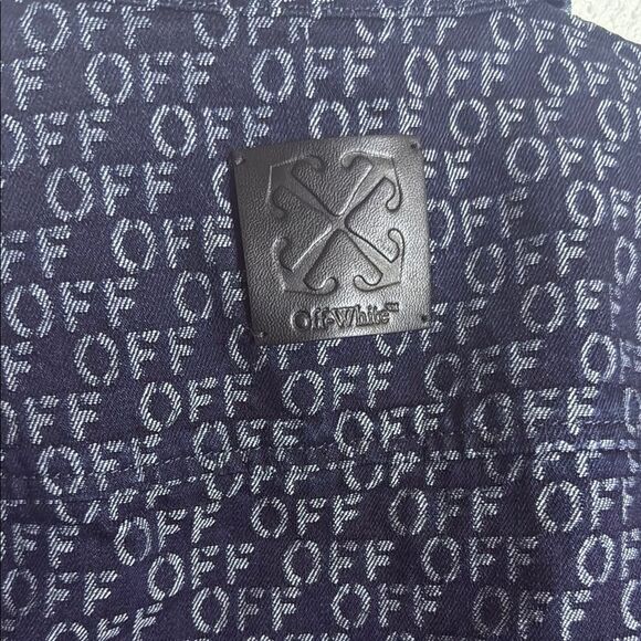 NWT- OFF-WHITE Navy Button-Up Shirt with Patterned logo Print- size 38 (Size 2) - Picture 9 of 16